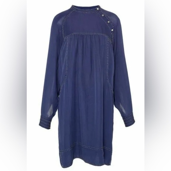Isabel Marant Beaded Georgette Adele Shirt Dress Navy Blue Runway Fall 2015 - Picture 11 of 16